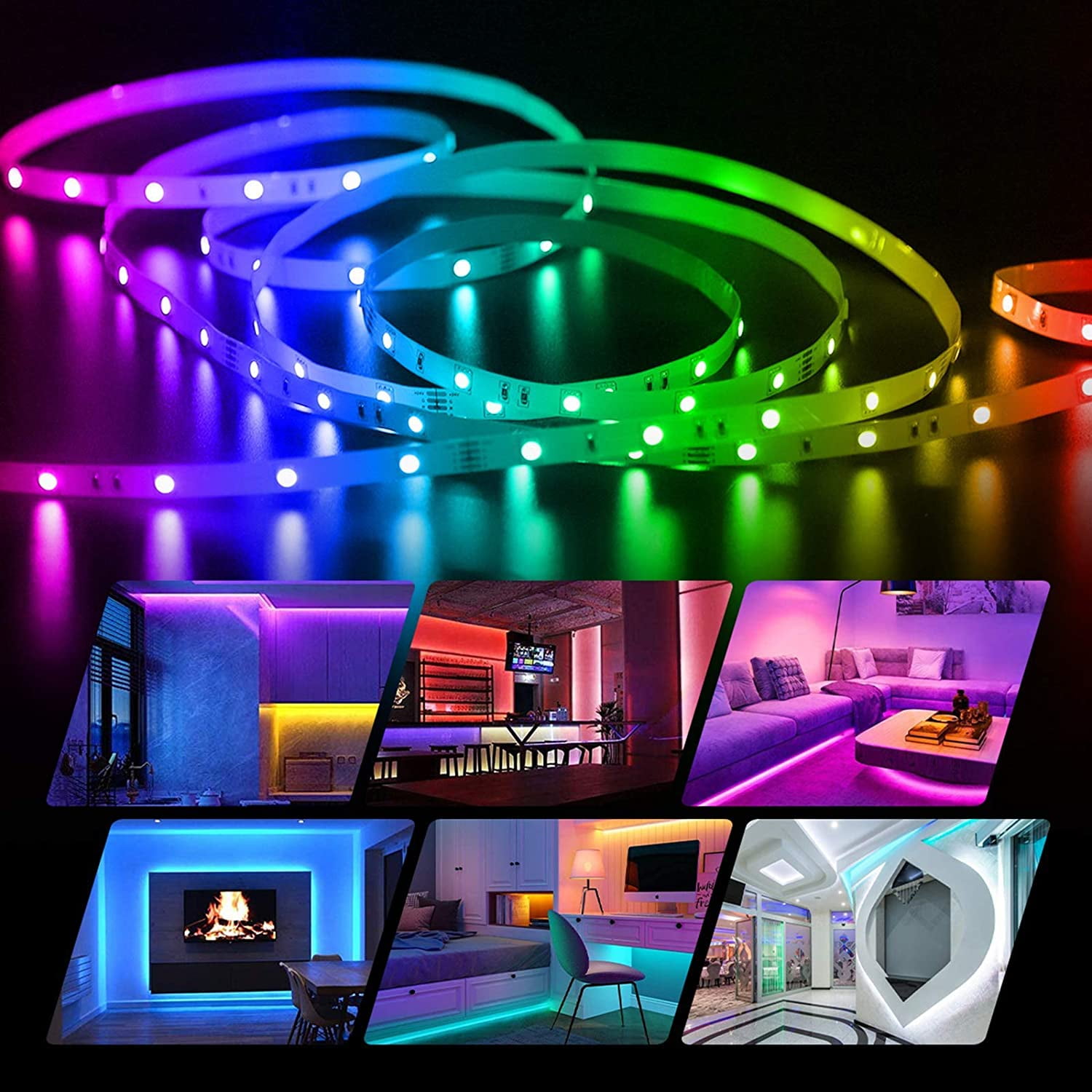Details about   50FEET LED Music Strip Lights Color Changing 450pcs SMD 5050 RGB Strip Lights